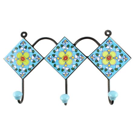 Pea Green Ceramic Floral Tiles Hook 